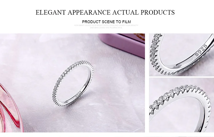 WOSTU, Настоящее серебро 925 пробы, блестящий циркон, обручальные кольца, Круглый Штабелируемый палец для женщин, обручальное ювелирное изделие FIR066