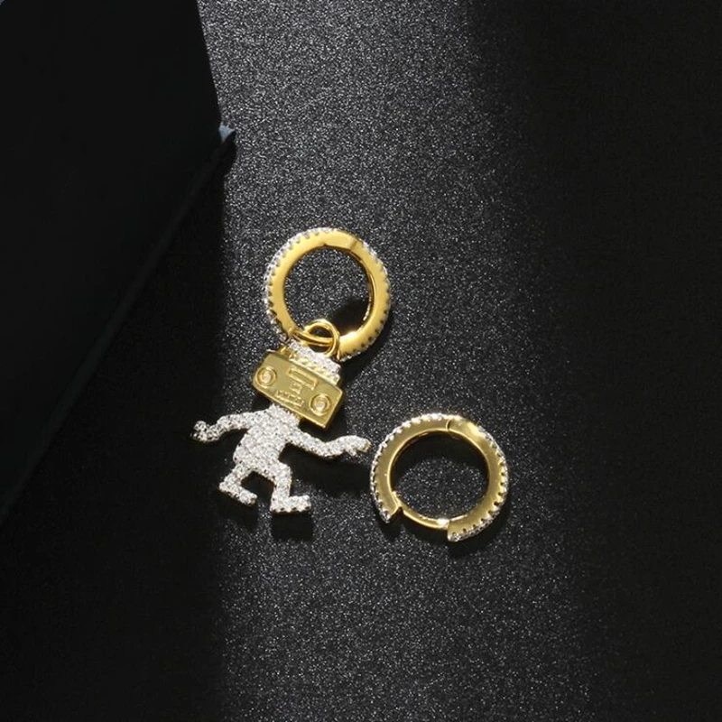 

AER107, S925 Sterling Silver Collar Statement 5A Zircon Crystal Dancing Music Robot Pendant Dangle Drop Earring