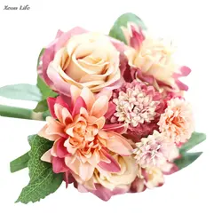2017 новые искусственные шелковые искусственные цветы листья розы цветочный свадебный букет вечерние украшения для дома элегантные