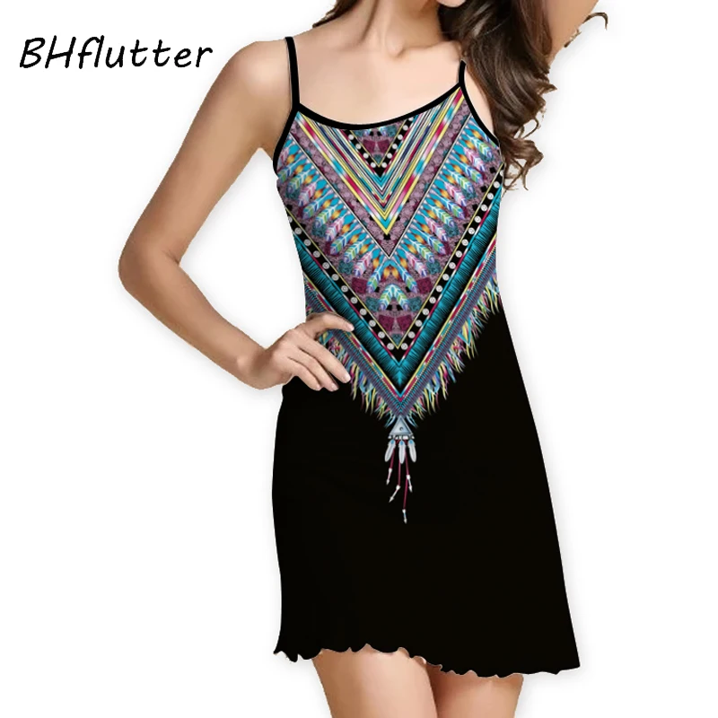 

BHflutter Retro Black Mini Dress Women 2018 New Style Strapless Sexy Summer Dress Women Slim Casual Print Boho Dresses Vestidos