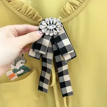 Новая мужская мода корейский свежий решетки цветок с кристаллами стразами воротник галстук-бабочка брошь женская