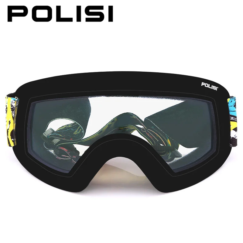 POLISI зимние очки для сноубординга УФ-защита двухслойные противотуманные линзы лыжные очки, оранжевые линзы - Цвет: Прозрачный