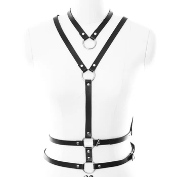 

Pu Body Leather Harness Sexy Tops Cage Bra Set Belt Lingerie Fetish for Women Bondage Bralette Black Rave Club Dance Underwear
