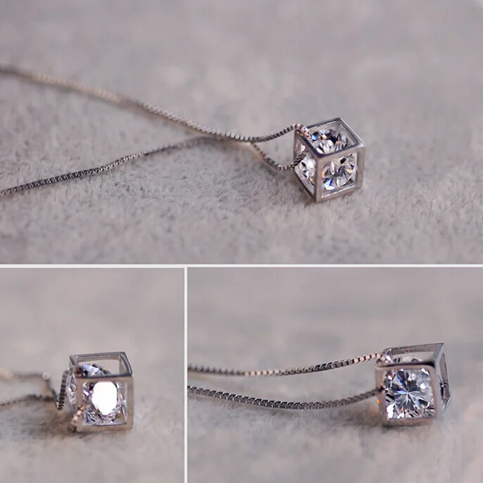 Ожерелье чокер женское с подвеской кубиком серебряного цвета|necklace with cross