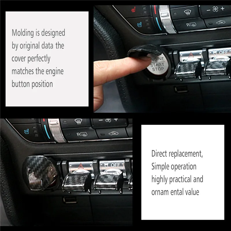 Carbon Black Engine Start Stop Button Switch Button Cover Trim Center Console Dashboard Button Cap For Ford Mustang 2015 2016 2017 2018 (3)