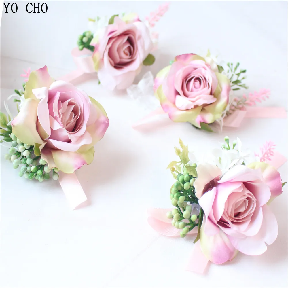 bride wrist corsage wedding flower  Groom Groomsman boutonniere Brooches rose artificial flower  (45)
