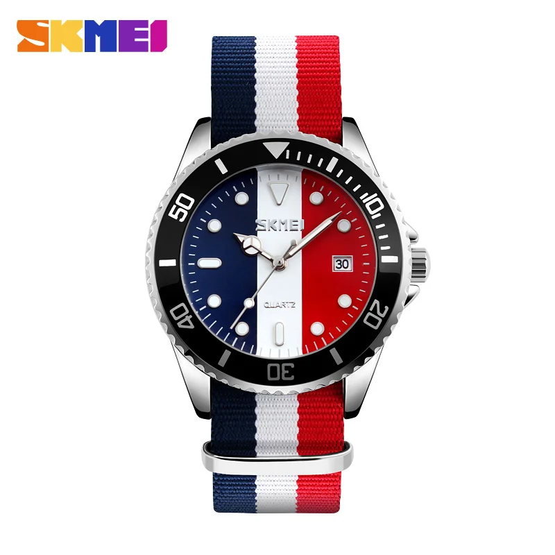 

SKMEI Brand Lovers Watches Men And Women Fashion Casual Watch Nylon Strap 30M Waterproof British Style Quartz Wristwatches 9133