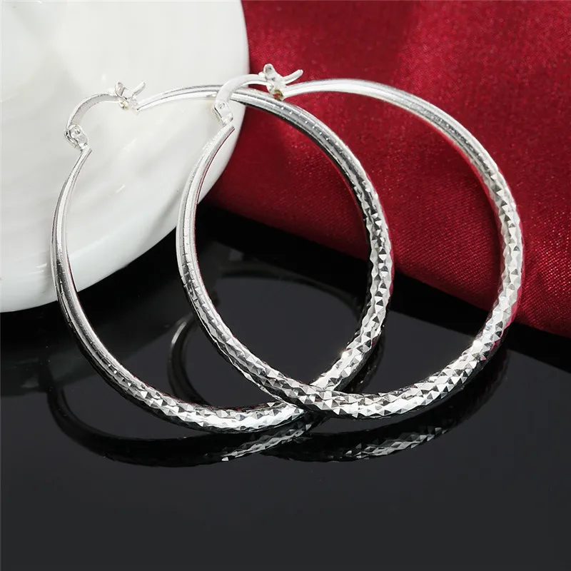 Новые Популярные 925 серебряные большие 71 мм преувеличенные стильные блестящие круглые серьги Модные женские серьги распродажа