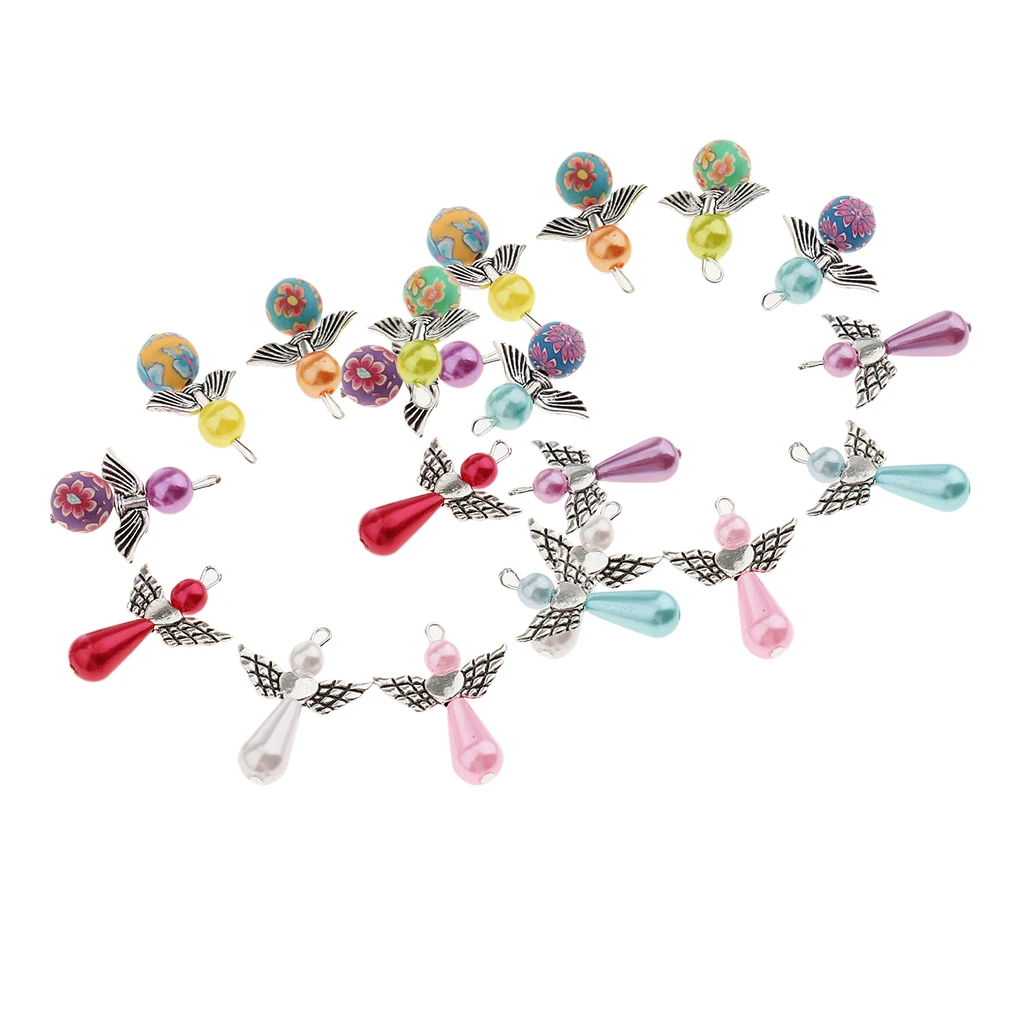 20 Pieces Colorful Pearl Polymer Clay Angel Wings Charms Jewelry Making Pendants for DIY Necklace Making Craft