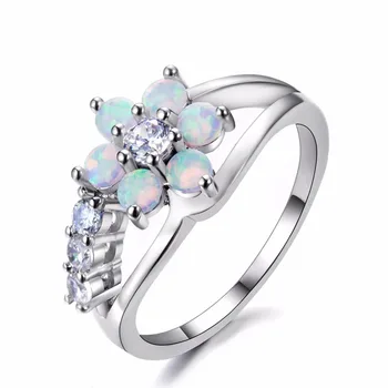 

Fashion AAA Crystal Luxury Women Rings Geometric 925 Sterling Silver White Fire Opal Plant Flower Rings