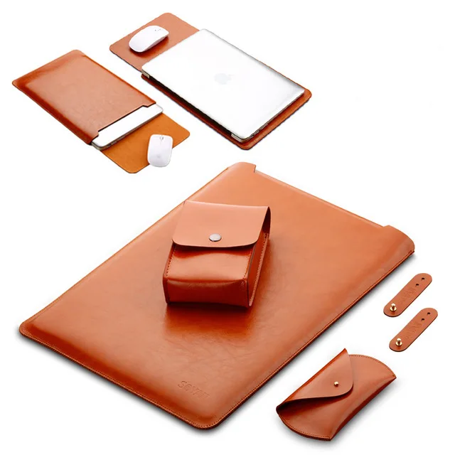 Водонепроницаемый портфель для ноутбука Искусственная кожа подкладка футляр для планшета чехол Защитный сумочку для Macbook Air Pro retina 11 13,3'' - Цвет: Коричневый