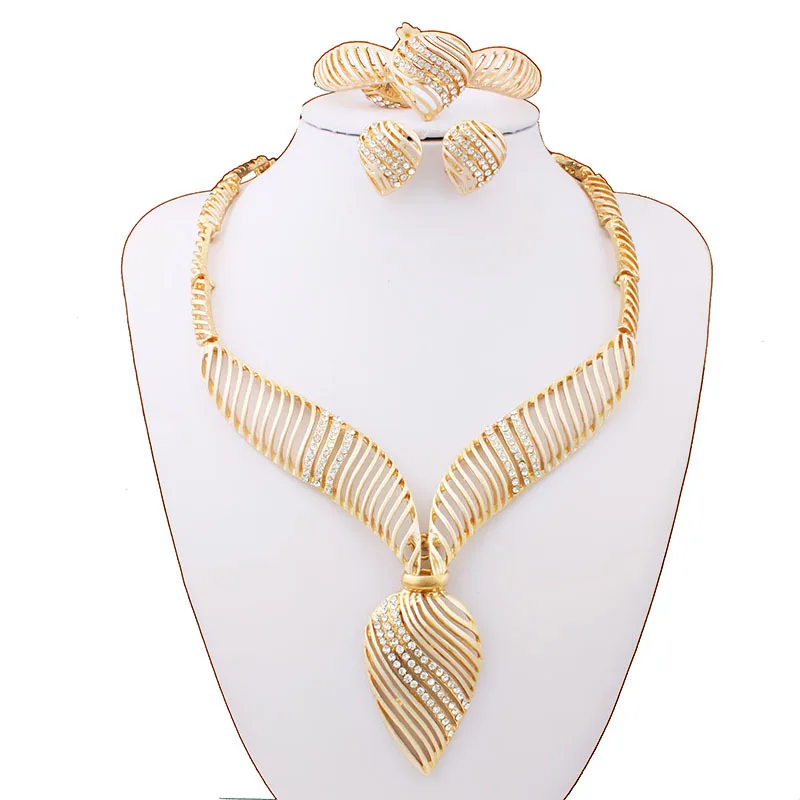 

Liffly African Fashion Jewelry Sets Charm Bride Crystal Necklace Ring Anniversary Gift Bracelet Earrings Jewellery Accessories