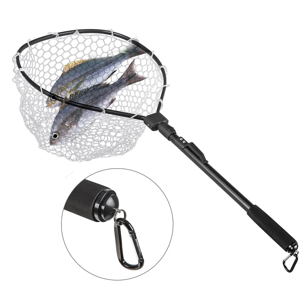

Telescopic Fly Fishing Landing Net Of Aluminum Alloy Frame Small Rubber Mesh Clip Lanyard