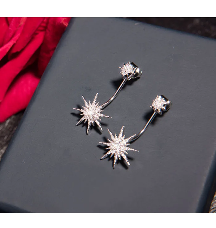 Женские серьги подвески с фианитом массивные большой звездой элегантные