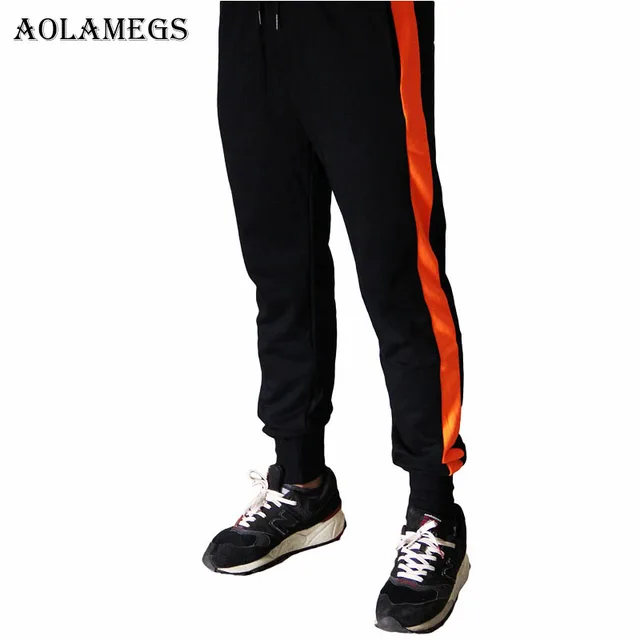 Aolamegs Pants Men Side Striped Hit Color Pants Elastic