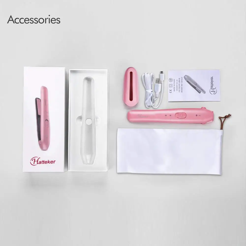 Cordless Mini Hair Straightener USB Charging and Portable Hair Straightening Irons& Flat Iron with Ceramic Tourmaline Travel