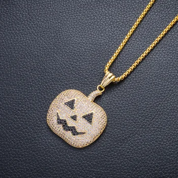 

Hip Hop Micro Paved AAA Cubic Zirconia Bling Iced Out Halloween Pumpkin Pendants Necklace for Men Rapper Jewelry Gold Color