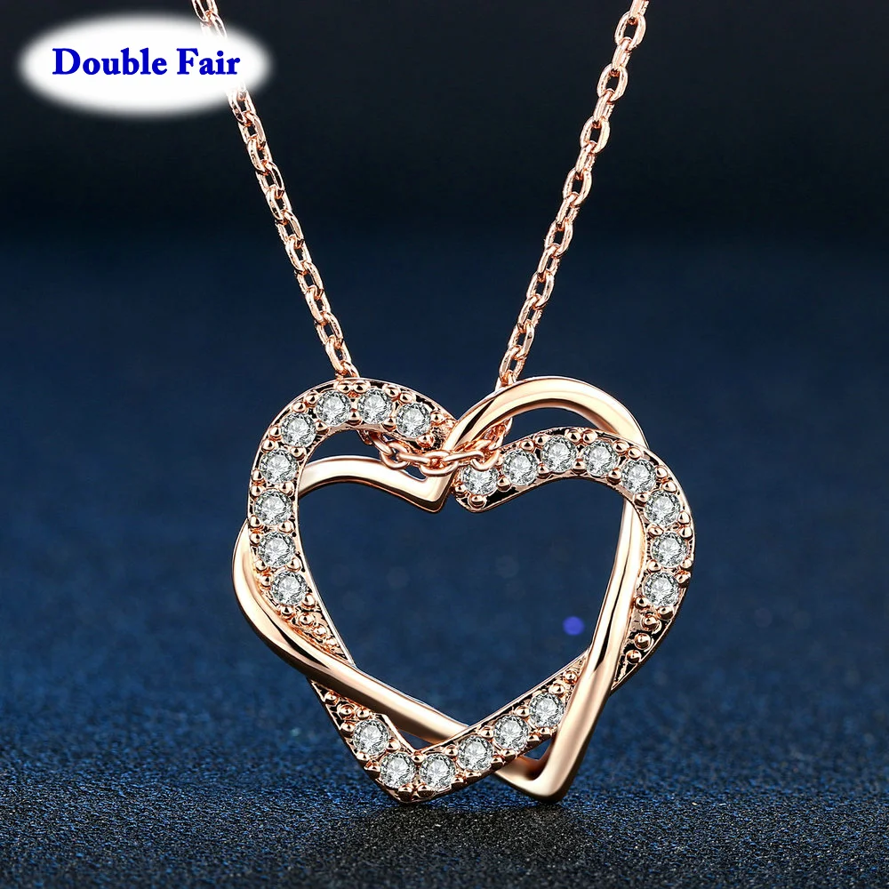 

Classic Love Heart Designer Cubic Zirconia Party Necklaces & Pendants Silver/Rose Gold Color Wedding Jewelry DWN062M