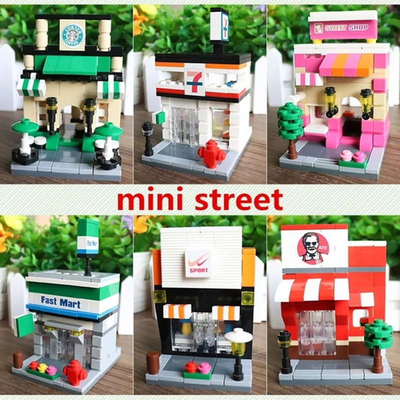 

Mini Blocks Brick Building Blocks Toys for Kids Assembly DIY Children Street City shop View Educational 3d Model brock