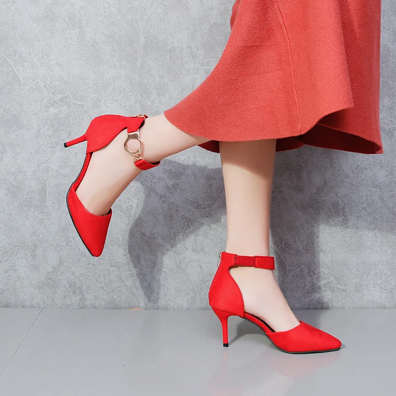 

Summer 2019 new European and American high heel suede pointed with fashion clear HEELS SANDALS