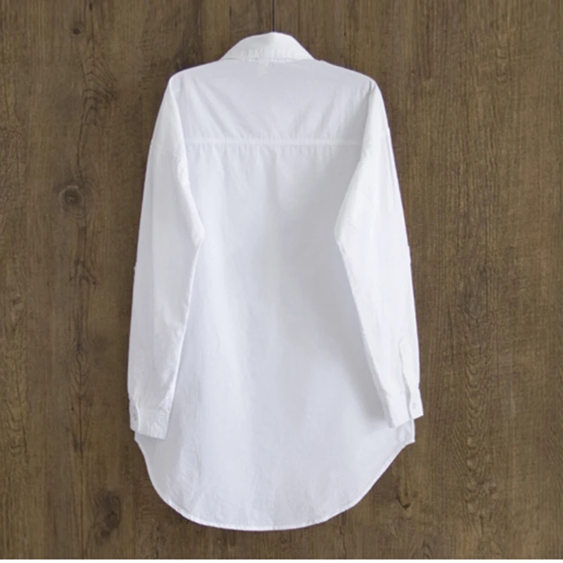 Kopen Elegante Lange Blouse Wit Shirt Vrouwen Dames Office 100% katoenen Shirts Casual Katoenen Blouse Mode Blusas Femininas 0.24