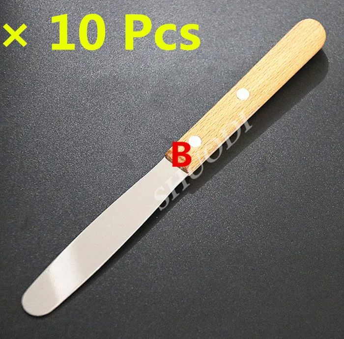 

10 Pcs Dental Lab Spatula Stainless Steel with Wooden Handle Mixing Spatula Instrument Tool