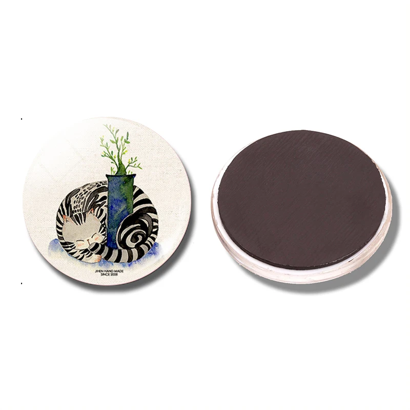 

Lovely Cute Black Cat Painting 30MM Fridge Magnet Art Education Glass Dome Magnetic Refrigerator Stickers Note Holder Home Decor