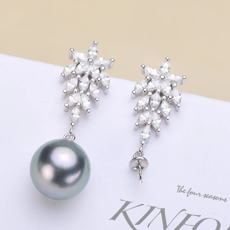 

Snowflake Style Pearl Earrings Settings S925 Sterling Silver Dangle Earrings Holder Women DIY Earrings Findings 3Pairs/Lot