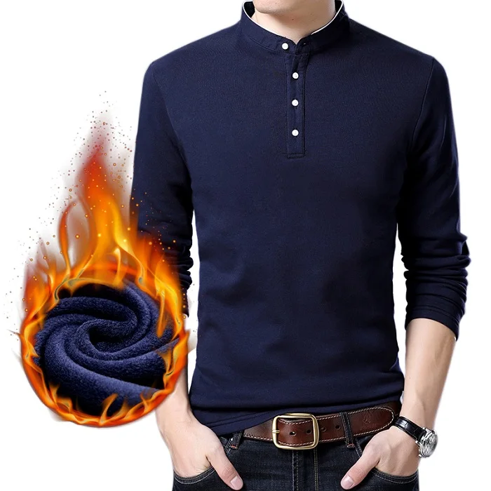 Лидер продаж, осенне-зимние мужские рубашки поло, Брендовые мужские кашемировые рубашки поло с длинным рукавом, теплые плотные рубашки поло размера плюс M-3XL - Цвет: Тёмно-синий