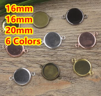 

16mm18mm,20mm 100pcs Bronze/Silver/Gold/Black Blank Pendant Two Hanger Trays Bases Cameo Cabochon Setting for Glass/Stickers