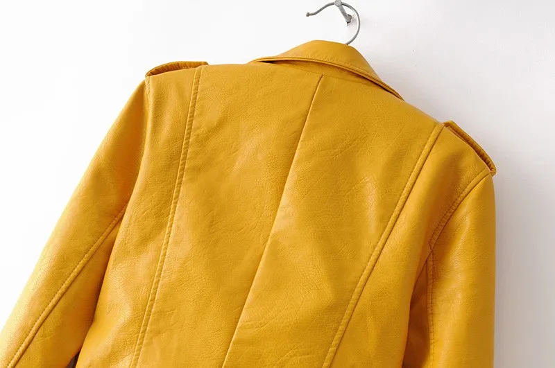 Новое поступление, брендовые зимние осенние мотоциклетные кожаные куртки, желтая кожаная куртка, женское кожаное пальто, тонкая куртка из искусственной кожи