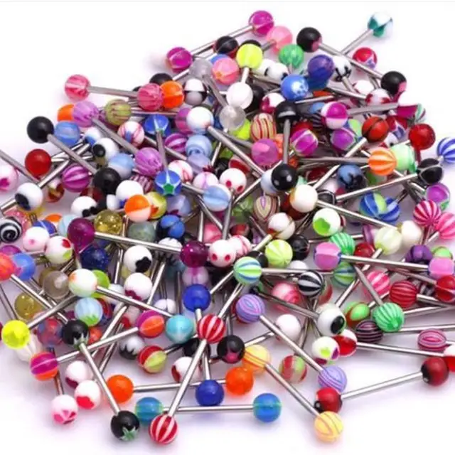 30/60 Mixed Color Tongue Ring Piercing Jewellery Tounge Different Barbell Bar US