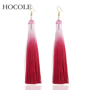 

2018 Bohemian Gradient Color Tassel Earrings For Women Long Solid Silk Fringed Drop Dangle Earrings Wedding Jewelry Pendientes