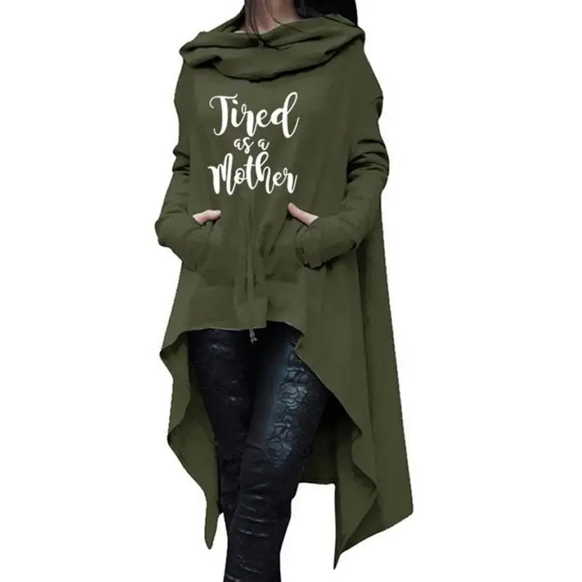 

As A Mothes Letters Print Long Irregular Hoodies For Women Kawaii Hoodies Women Sweatshirt Femmes Funny Clothings Corduroy