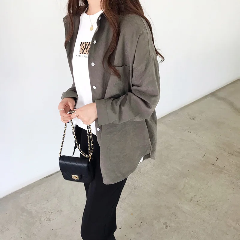 

Oversize Boyfriend Shirt Women Basic Long Sleeve Shirts Solid