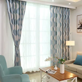 

New Blue Wave Geometric Window Curtains for the Bedroom Curtains for Living Room Simple Modern Curtains Custom Made