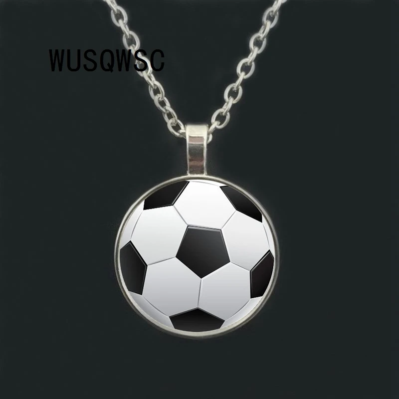 

WUSQWSC 2018 New Fashion Basketball Basketball Baseball Football Photo Crystal Glass Pendant Necklace Jewelry