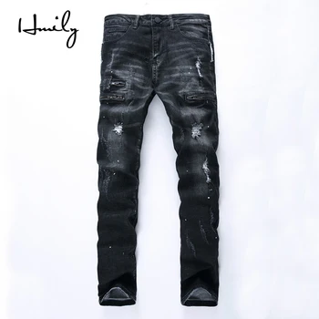 

HMILY Fashion Ripped Jeans Men Slim Fit Hi-Street Mens Holes Distressed Denim Joggers Skinny Pants Male Straight Jeans