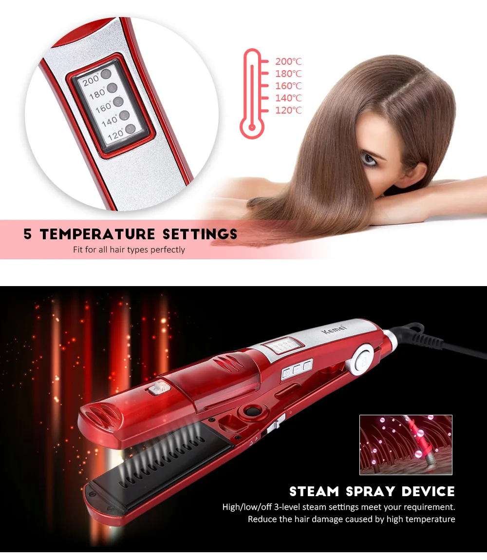 KM - 3011 Vapor Hair Steam Spray Ceramic Electric Straightener Fast Styler