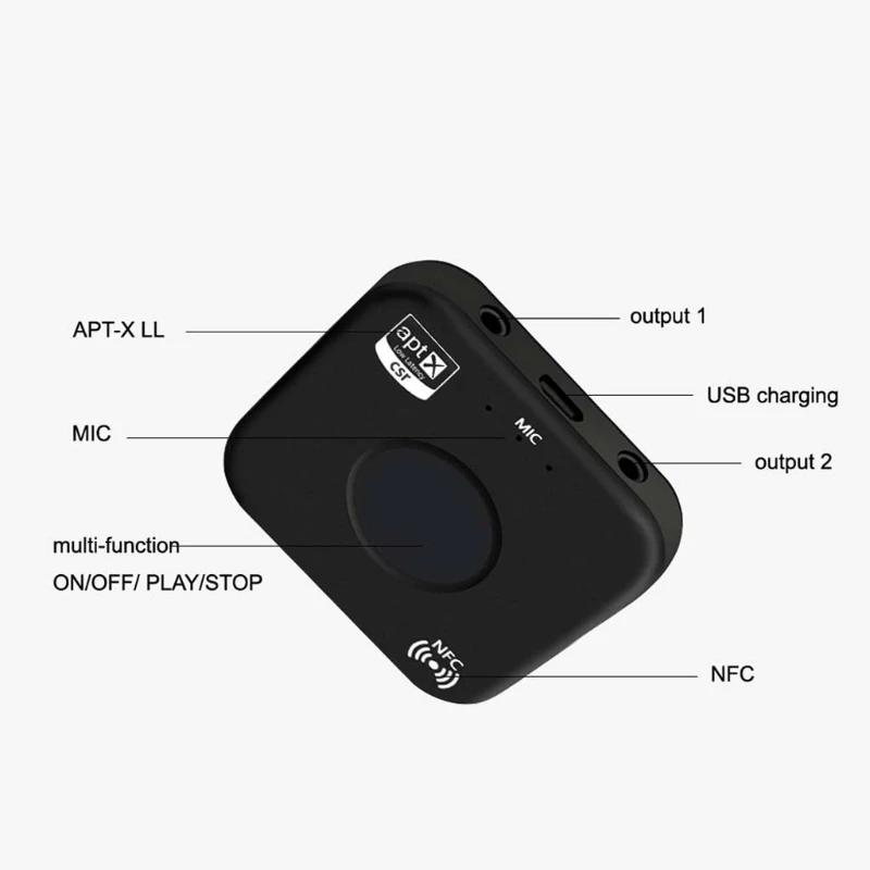 

OOTDTY CSRA64215 Wireless Audio Receiver Adapter B7 PLUS Bluetooth 4.2 Receiver APT-X NFC CVC6.0 Built-in Microphone AUX Out