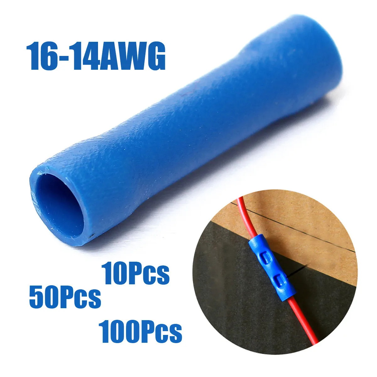 

50Pcs Blue Insulated Butt Connector Electrical Crimp Terminal For 16-14AWG Cable Wire Electrical Equipment Supplies