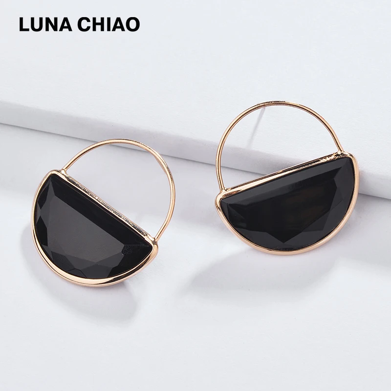 

LUNA CHIAO New Arrival 2019 Spring Summer Fashion Women Jewelry Semi Transparent Cooper Framed Stone Stud Earrings for Girls