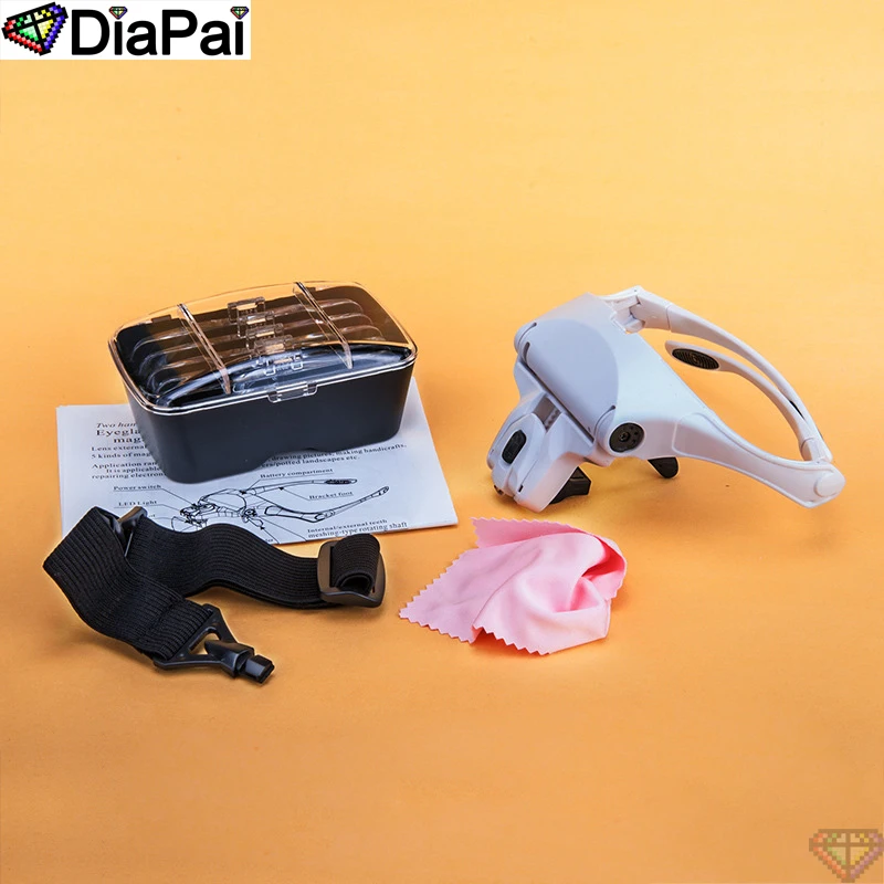 Diamond Painting Accessories DIAPAI Diamond Painting Embroidery 1.0X 1.5X 2.0X 2.5X 3.5X Adjustable 5 Lens Loupe LED Light Headband Magnifier Glass With Lamp