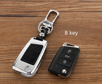 

Car Zinc Alloy+Leather Key Cover Holder For VW Golf 7 Polo Bora MK7 Passat For Skoda Octavia A7 Kodiaq Folding Key Case For Car