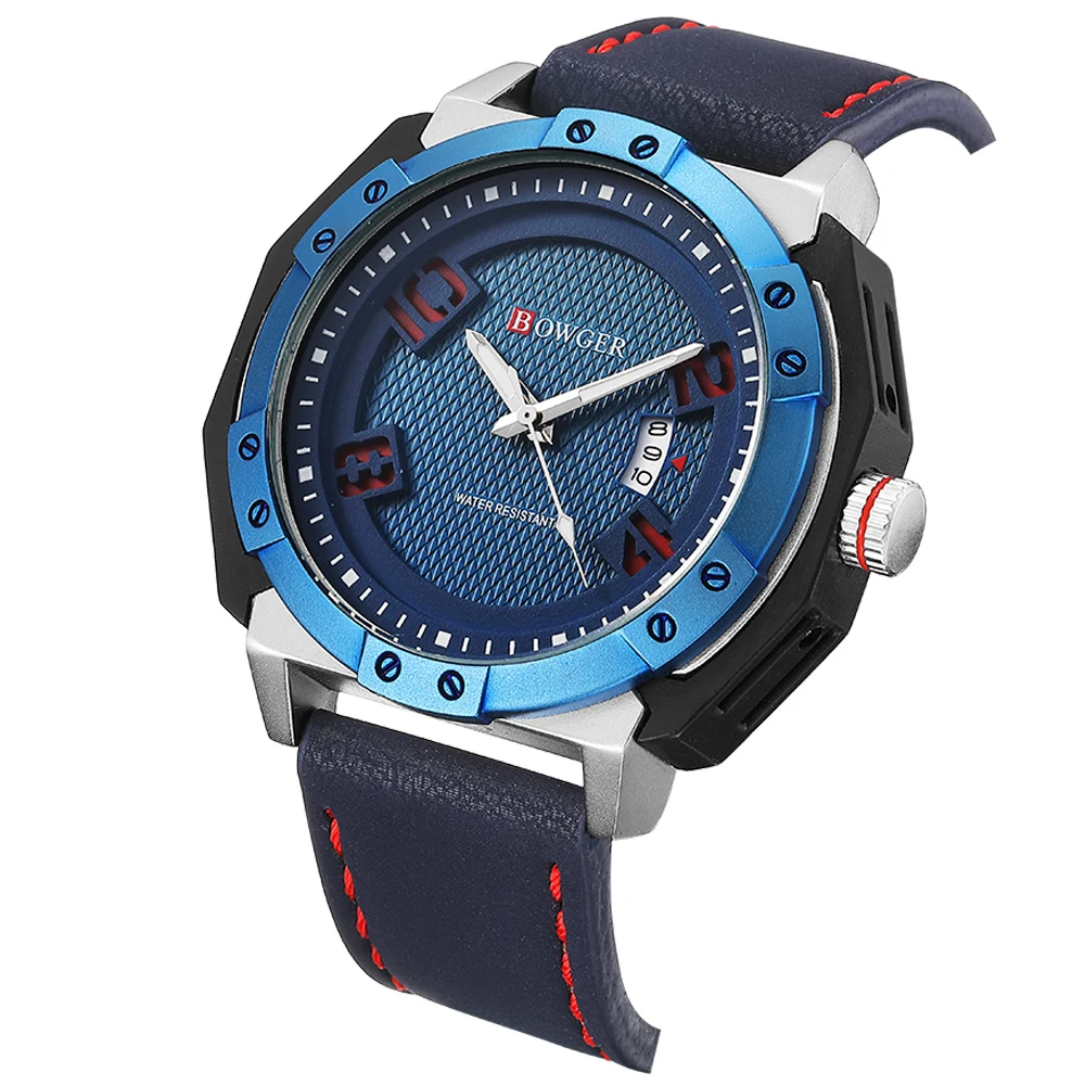 2018 BOWGER Men's Fashion Sport Watches Men Quartz Analog Date Clock Man Leather Military Waterproof Watch Relogio Masculino (10)