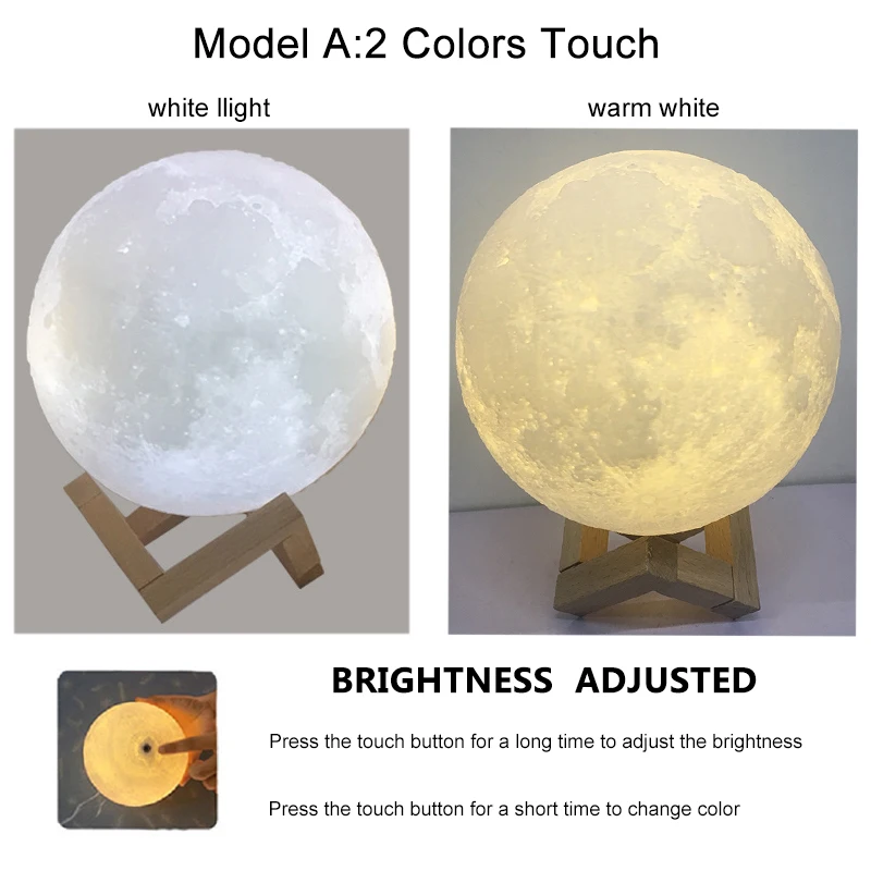  Round Led Night Light 3D Print Moon Lamp Colorful Change USB Rechargeable Touch Switch Luna Moonlig - 33001184108