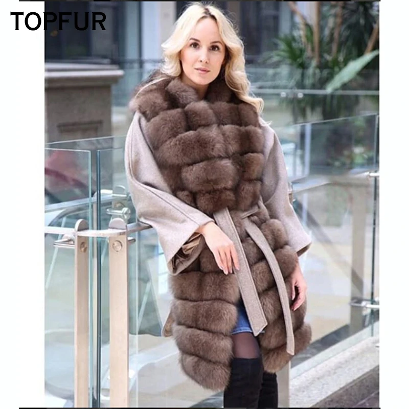 Новинка, роскошное Женское пальто из натурального меха, зимнее шерстяное меховое пальто с воротником из лисьего меха, стиль, высококачественное меховое пальто