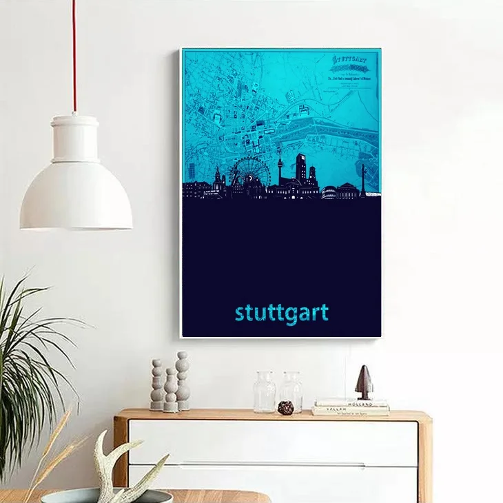 

stuttgart City Skyline MAP Art Canvas Poster Home Decor