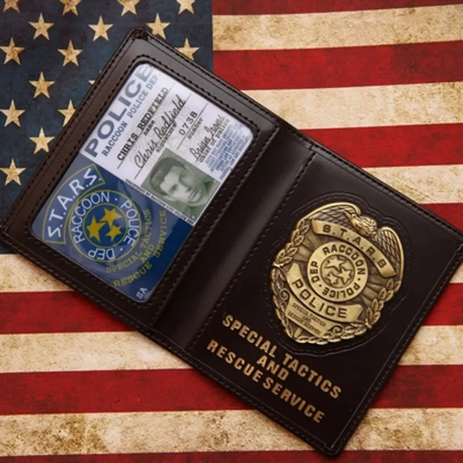 

Resident Evil Stars Chris Police Metal Badge With Id Wallet Holder Case-US156