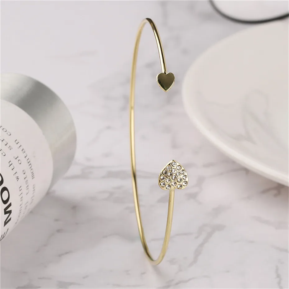Exquisite Stylish Charms Gold Silver Crystal Heart Lady Bracelet Half-open Alloy Bangles Womens Fashion Jewelry  (17)